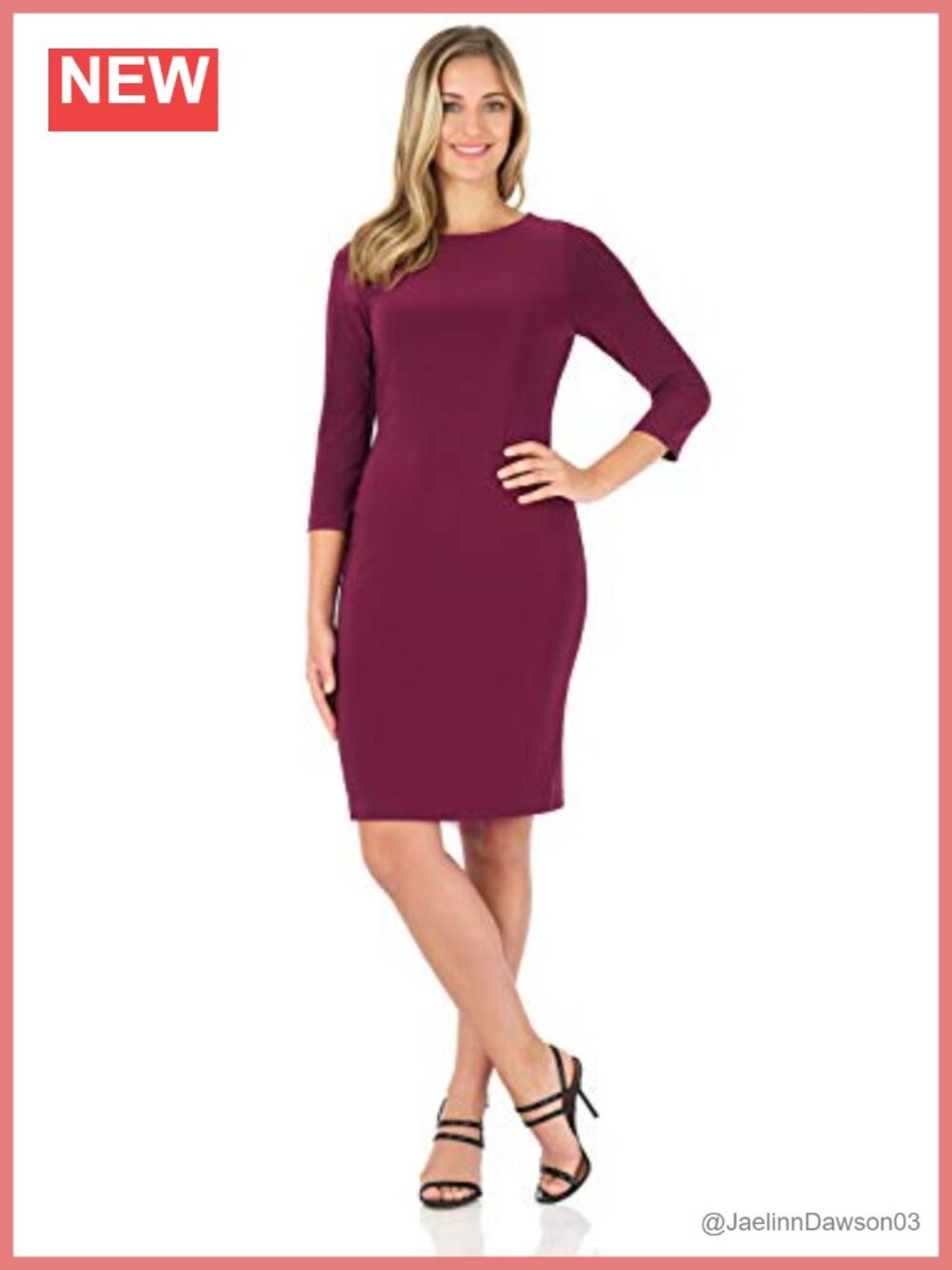 Classic Chic Shift Dress Boat Neck 3/4 Sleeve Knee Length Work Dress